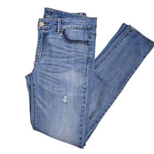 White House Black Market The Skinny Jeans 4 Distressed Leather Trim Blue Wash